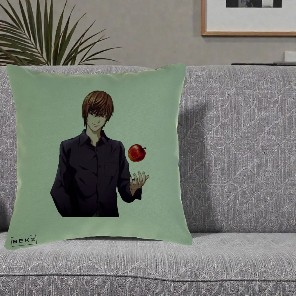 Perna Personalizata Death Note Light Yagami cu Mar, 40x40 cm, Verde, Husa Detasabila, Perna Inclusa, BEKZ®