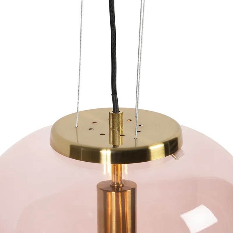 Lampă suspendată Art Deco din alamă cu sticlă roz - Bliss