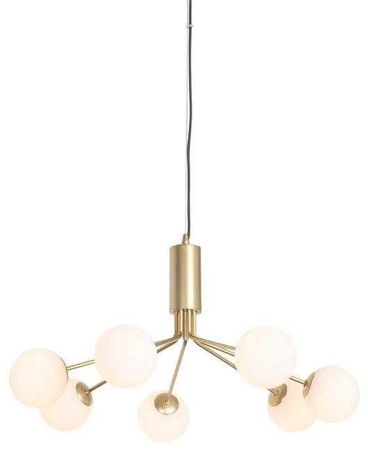 Lampă suspendată Art Deco aurie cu sticlă opalescentă cu 7 lumini - Coby