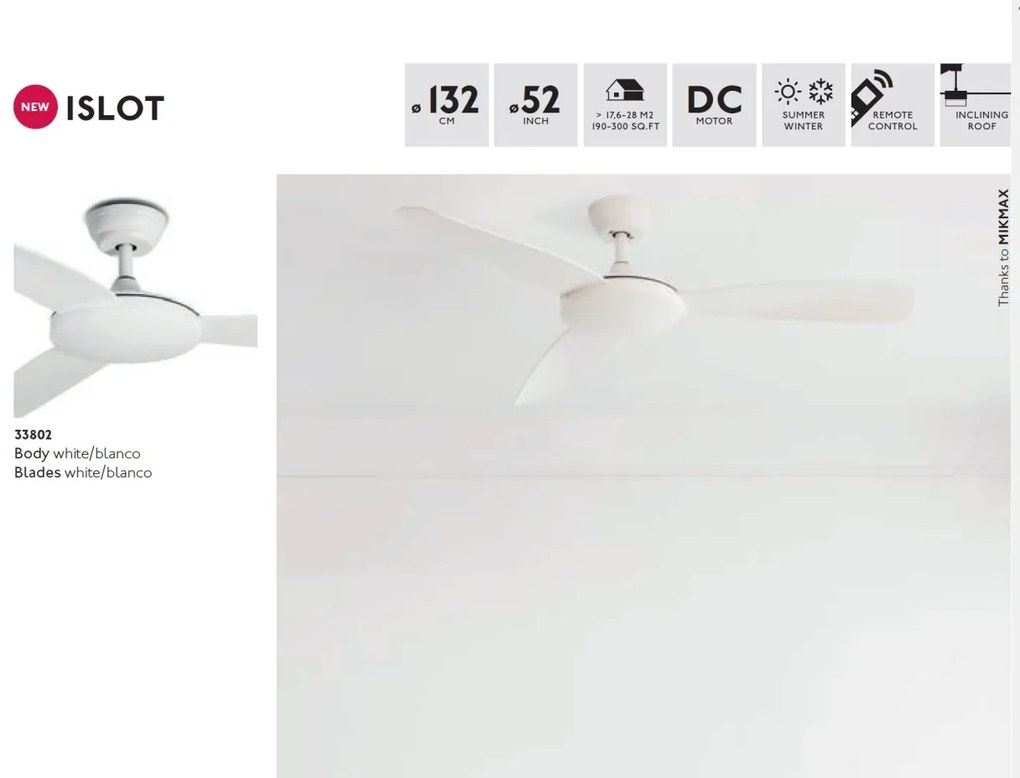 Ventilator de tavan cu telecomanda design modern ISLOT alb