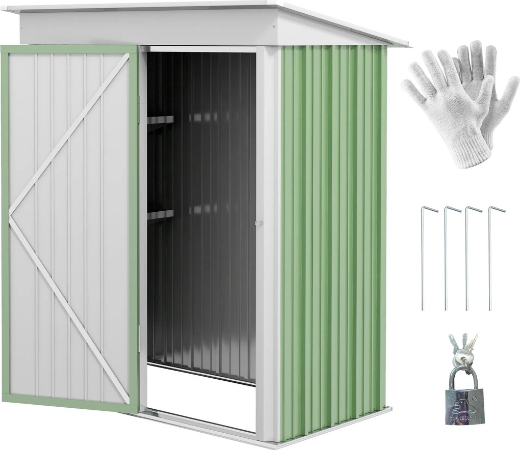 Casute de gradina de mici dimensiuni, din otel,cu usa cu blocare, 161x95x163/181cm, verde | Aosom Romania