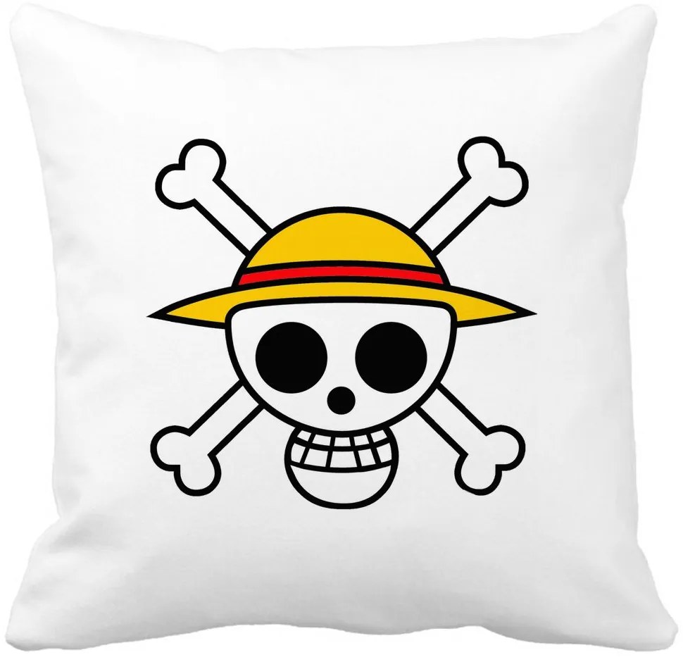 Perna Decorativa cu One Piece, 40x40 cm, Alba, Mata, Husa Detasabila, Burduf