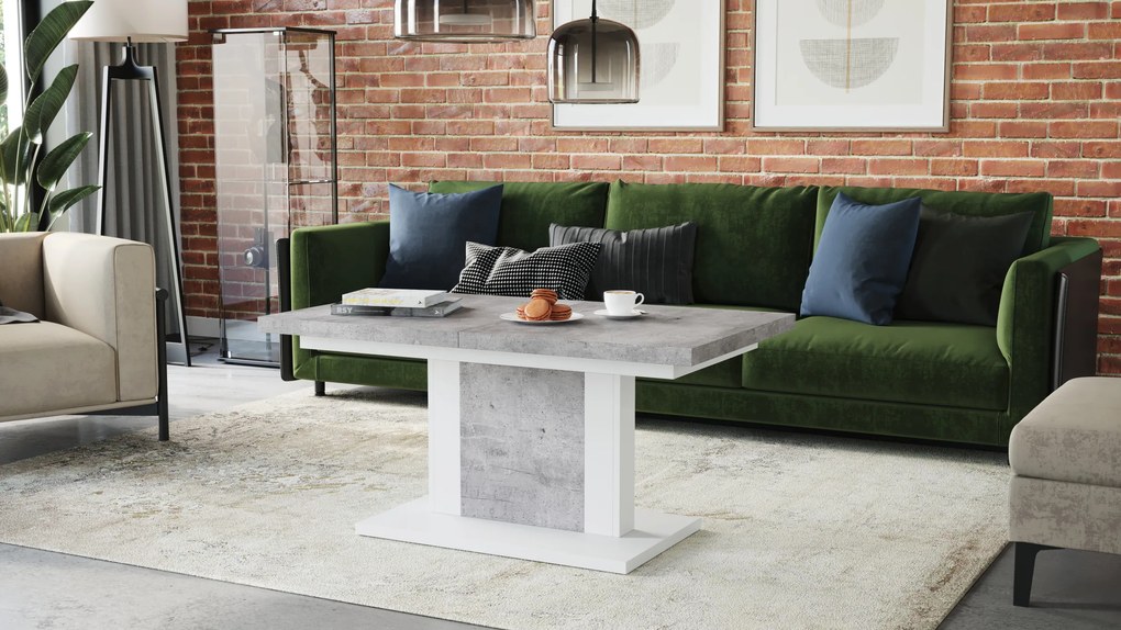 Mazzoni ORION Beton Millennium/Alb Mat - MĂSUȚĂ DE CAFEA EXTENSIBILĂ MODERNĂ