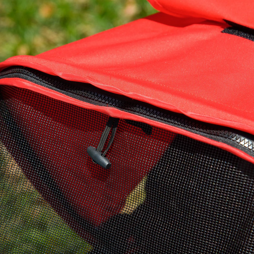 PawHut Cărucior pliabil pentru câini Cărucior pentru câini &amp; pisici până la 10 kg Cărucior pentru pisici cu ferestre din plasă Suport pentru băuturi Coș de depozitare Cărucior pentru pisici Buggy Roșu | Aosom Romania