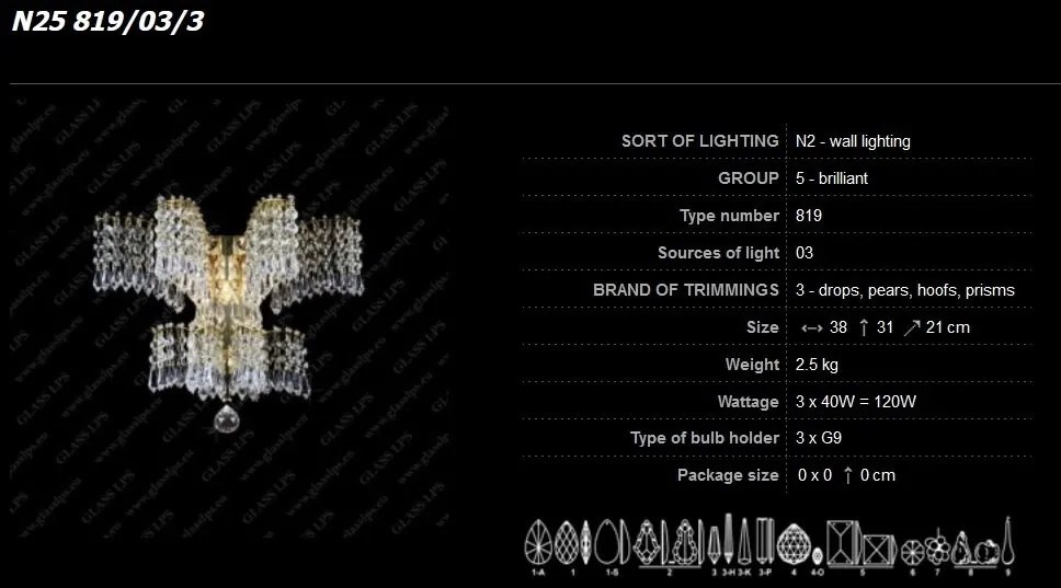 Aplica de perete Lux cristal Bohemia N25 819/03/3