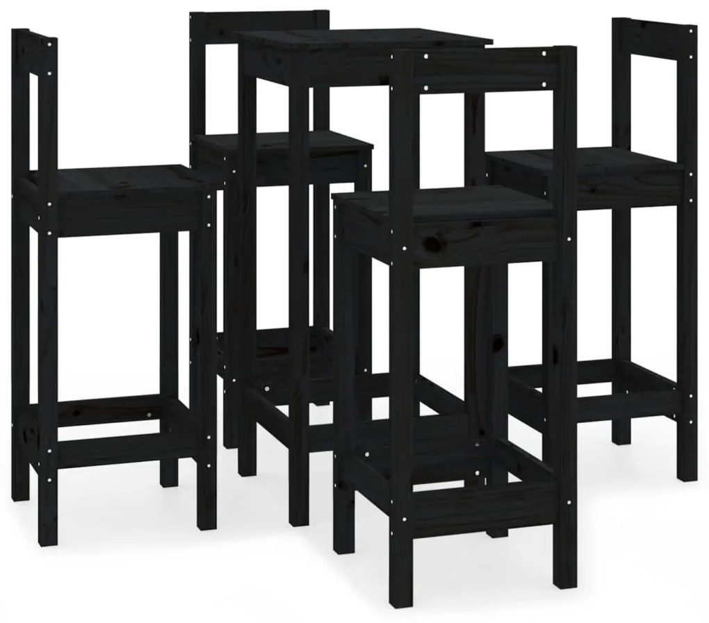 3188146 vidaXL Set mobilier de bar, 5 piese, negru, lemn masiv de pin