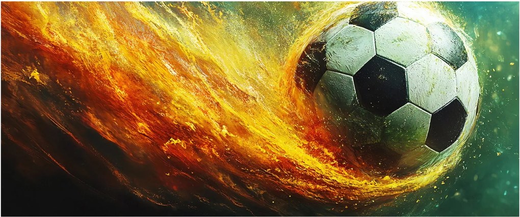 Tablou - Minge de Fotbal în Zbor (120x50 cm)