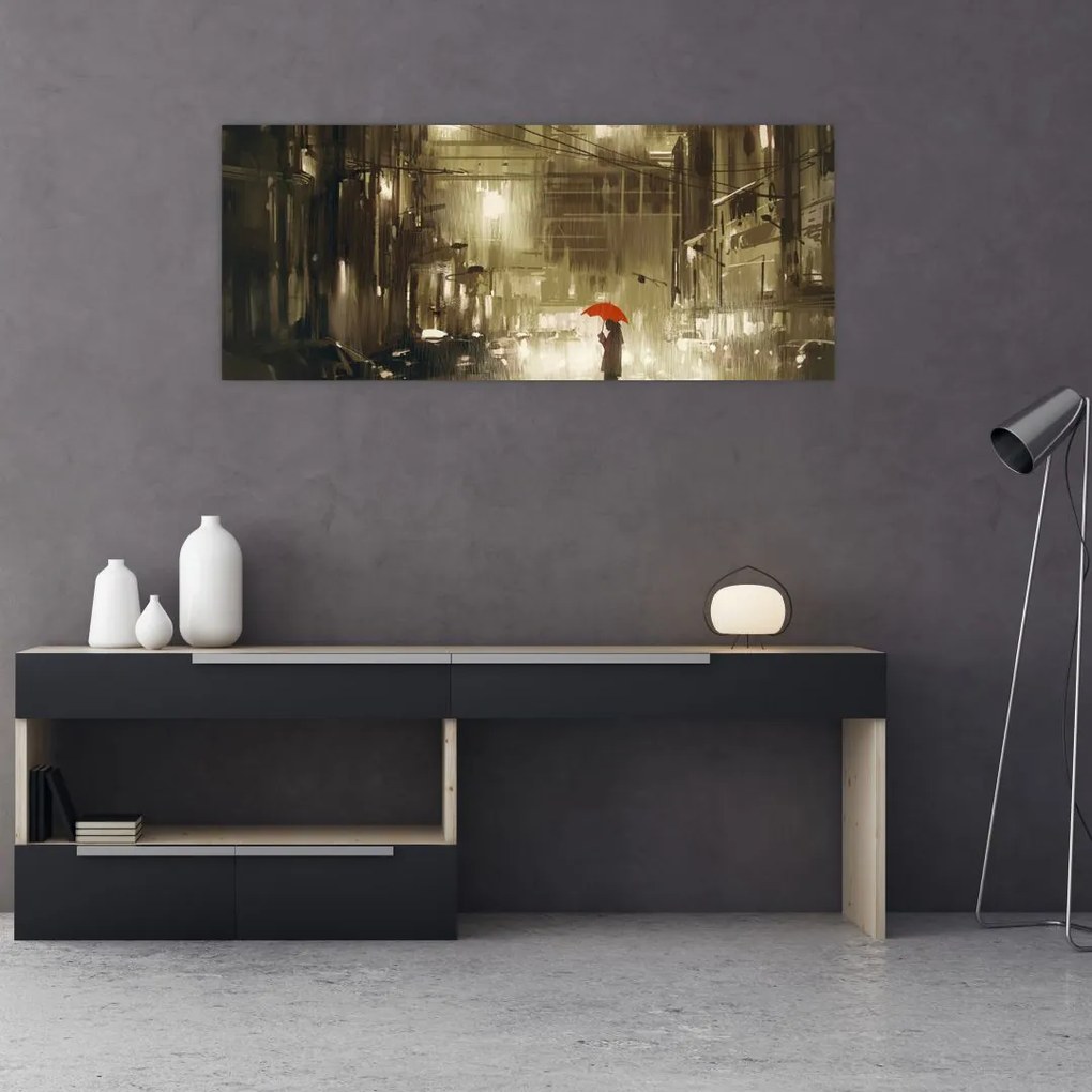 Tablou - Femeie într-o noapte ploioasă (120x50 cm)