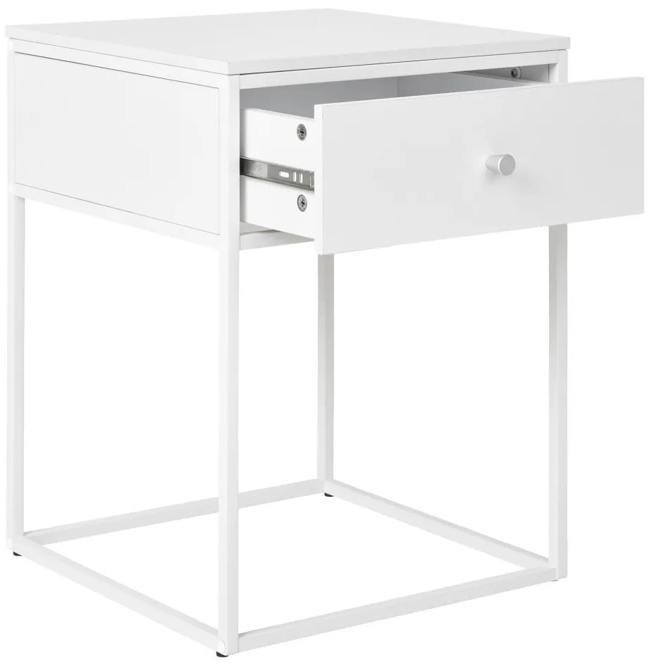 Vita noptieră, 1 sertar, alb, cadru alb 40x40x55 cm