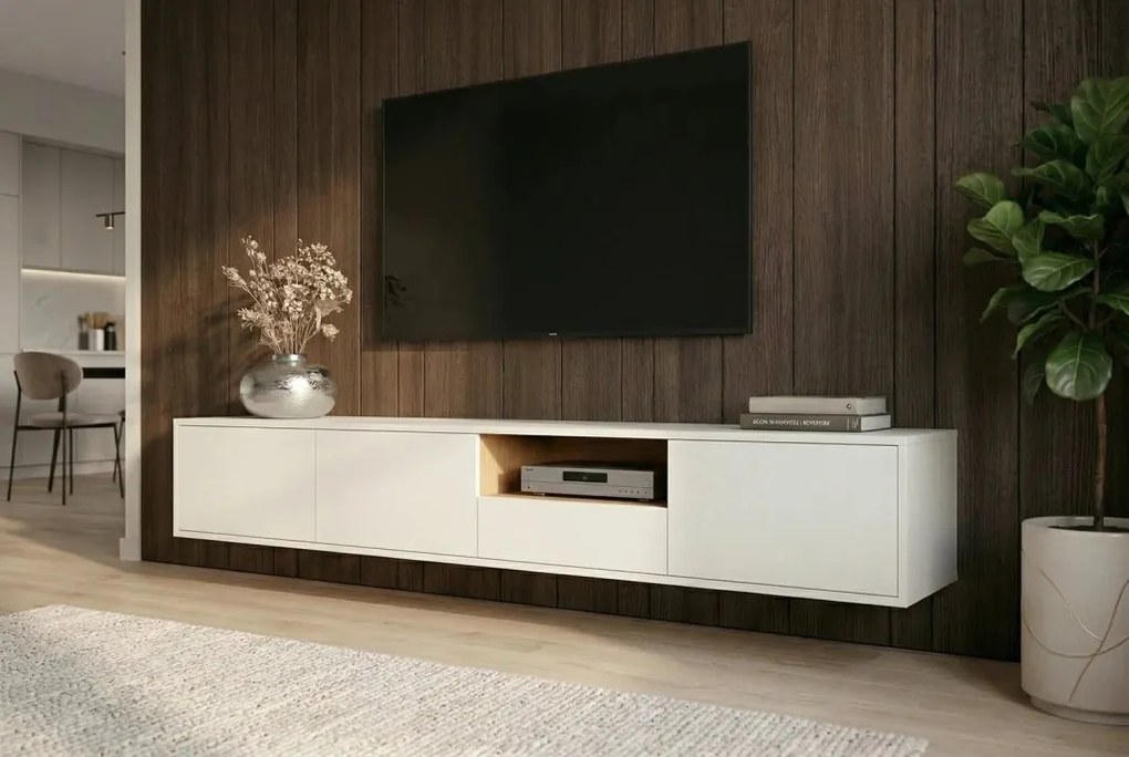 Comoda TV suspendata LOFT 200cm alb/ natur