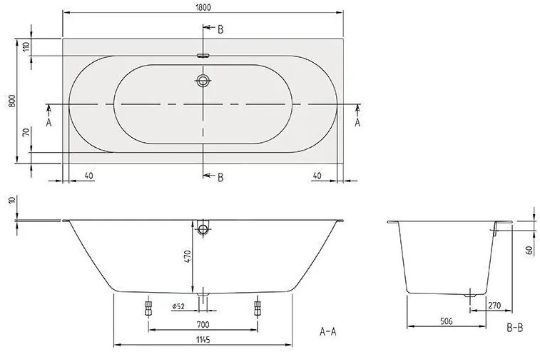 Cada baie dreptunghiulara incastrata, alba, compozit-quaryl, cu sifon si preaplin, Villeroy Boch Oberon 2.0
