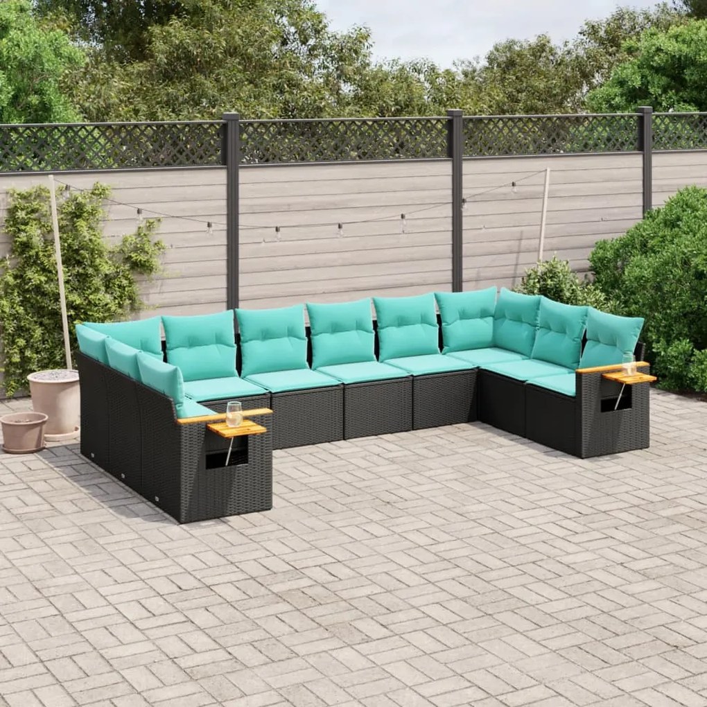 vidaXL Set canapele de grădină cu perne, 10 piese, negru, poliratan