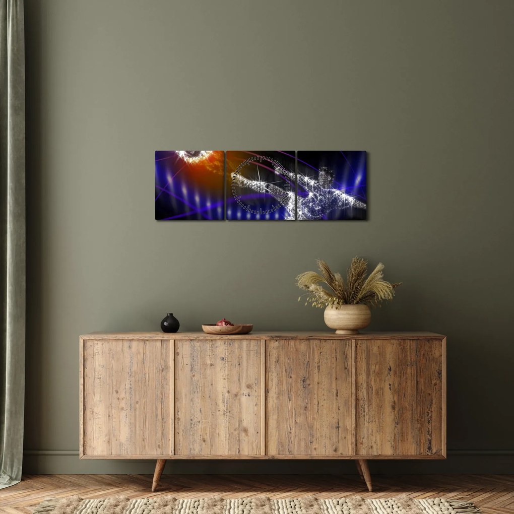 Tablou - Fotbaliști în săritură (cu ceas) (90x30 cm)