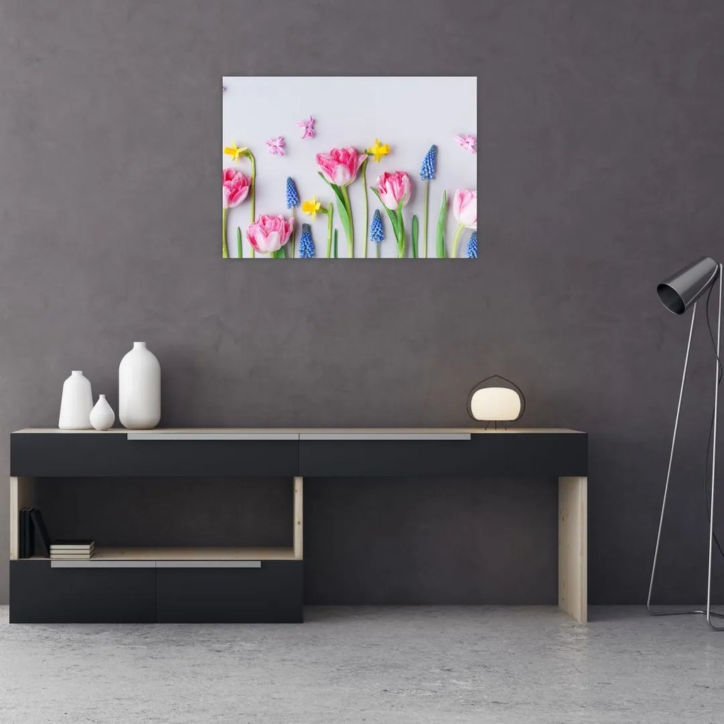 Tablou pe sticlă - Flori de primăvară (70x50 cm)