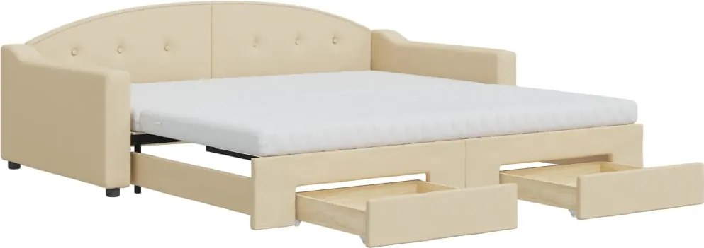 vidaXL Pat de zi cu extensie și sertare, crem, 100x200 cm, textil