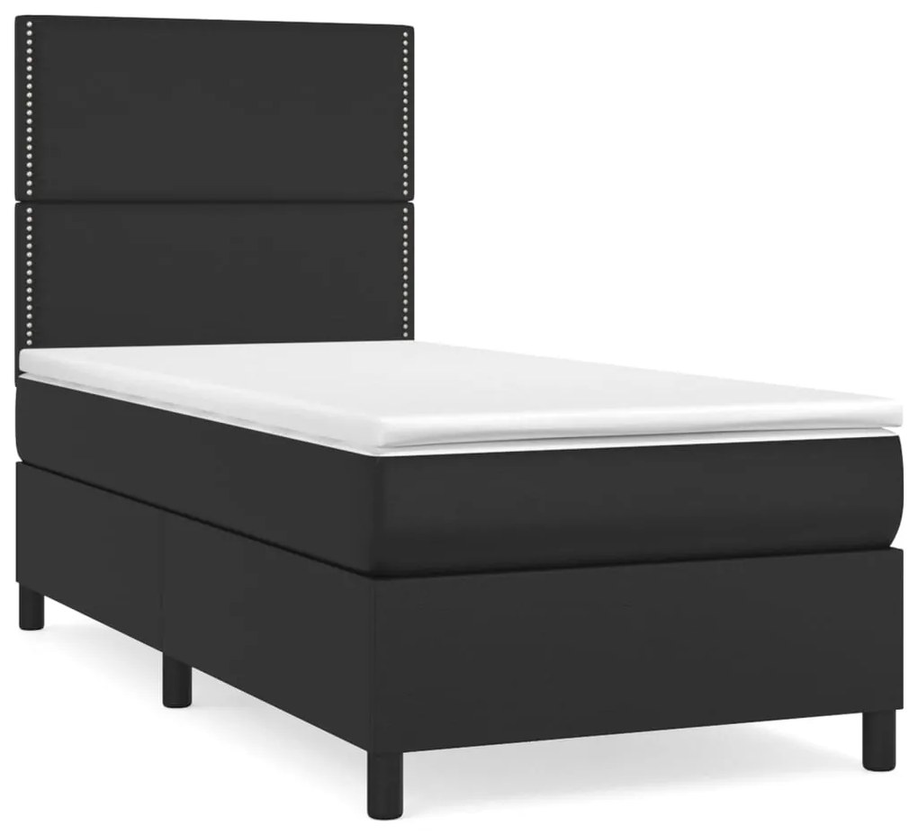3142761 vidaXL Pat box spring cu saltea, negru, 90x200 cm, piele ecologică