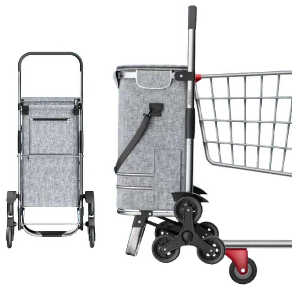 Geantă de cumpărături pe roți pentru scări COMFORT, 50L, gri Jurhan