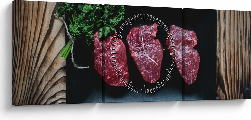 Tablou cu carne pe farfurie (cu ceas) (90x30 cm)