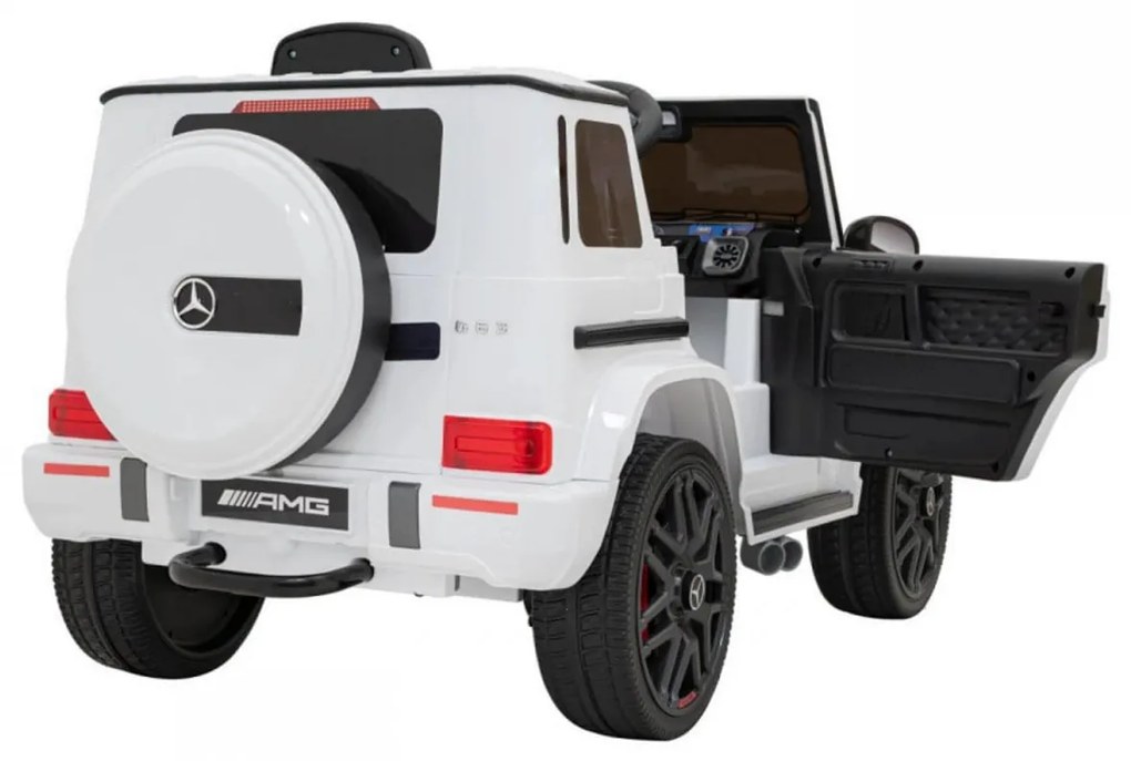 Masinuta Electrica cu acumulator pentru copii NOVOKIDS™ Mercedes G63 AMG , Roti din Cauciuc EVA, Melodii si USB , 3-8 ani , usi cu deschidere ,