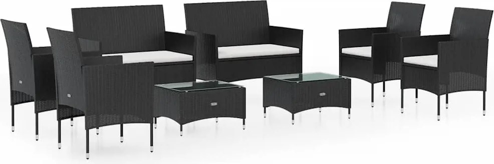 vidaXL Set mobilier de grădină cu perne, 8 piese, negru, poliratan