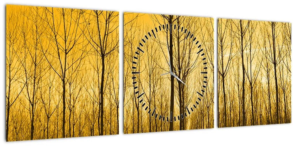 Tablou cu pădure în apus de soare (cu ceas) (90x30 cm)