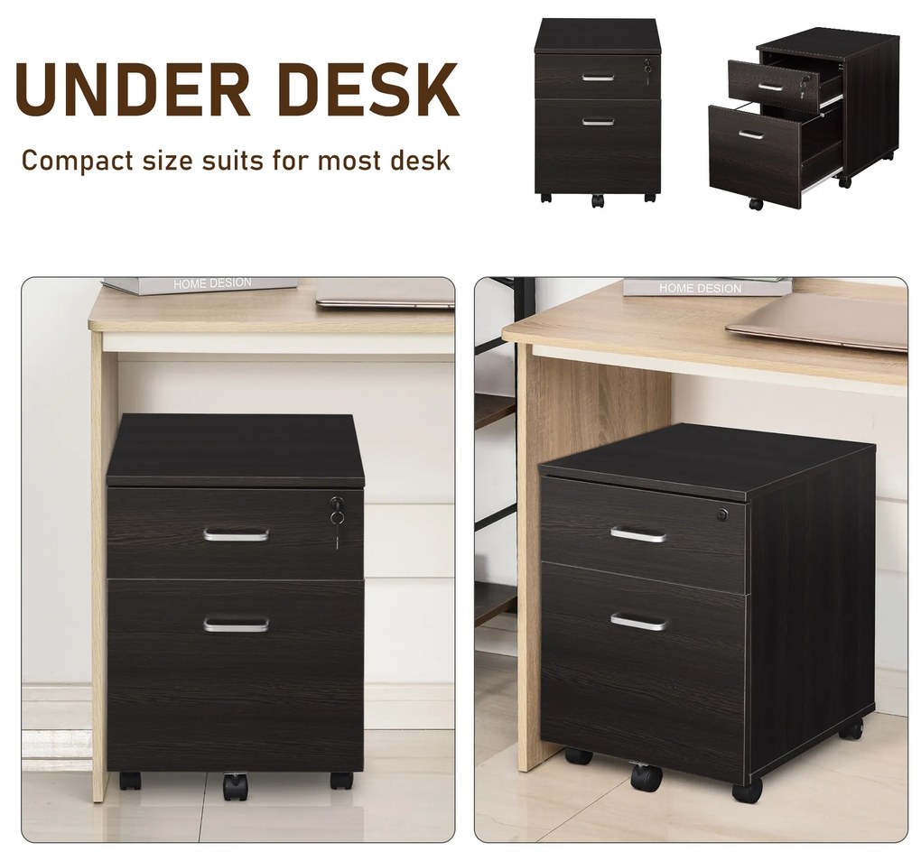 Vinsetto Dulap cu Sertare, 2 sertare si 5 roti, dulap Birou Compact pentru Documente , 40x44x54.6cm, Design Modern | Aosom Romania