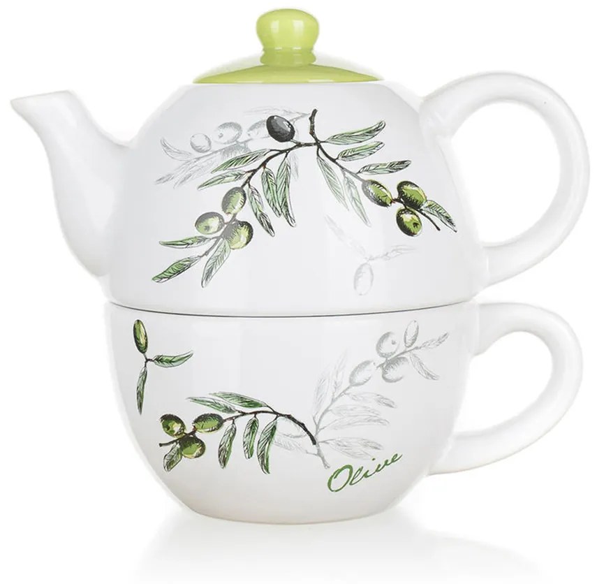 Ceainic ceramic cu ceașcă Banquet Olives