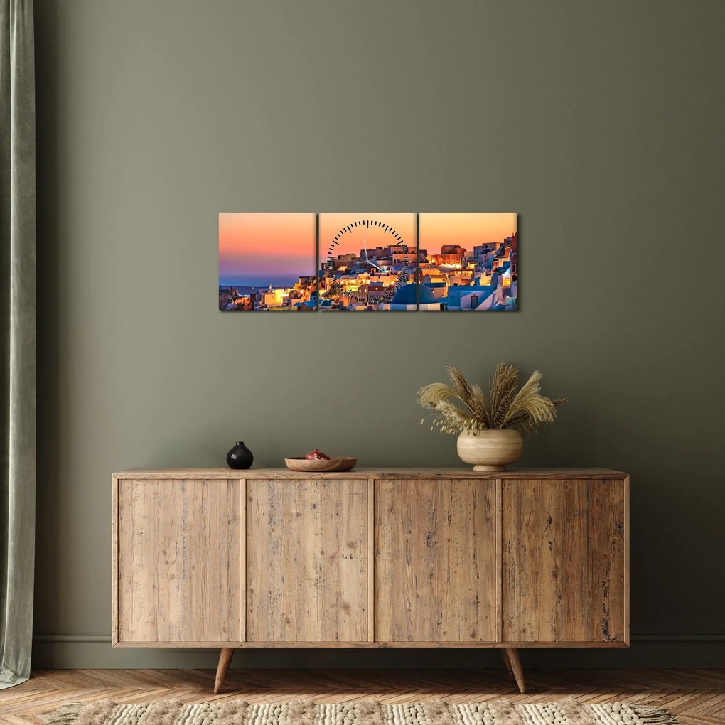 Tablou - Santorini în amurg (cu ceas) (90x30 cm)