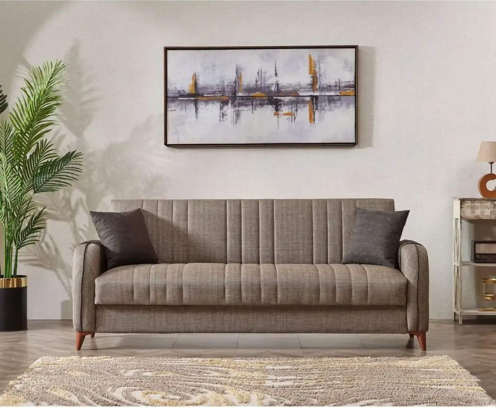 Canapea extensibila cu spatiu de depozitare 220x87x93 cm – stofa maro – Elegance