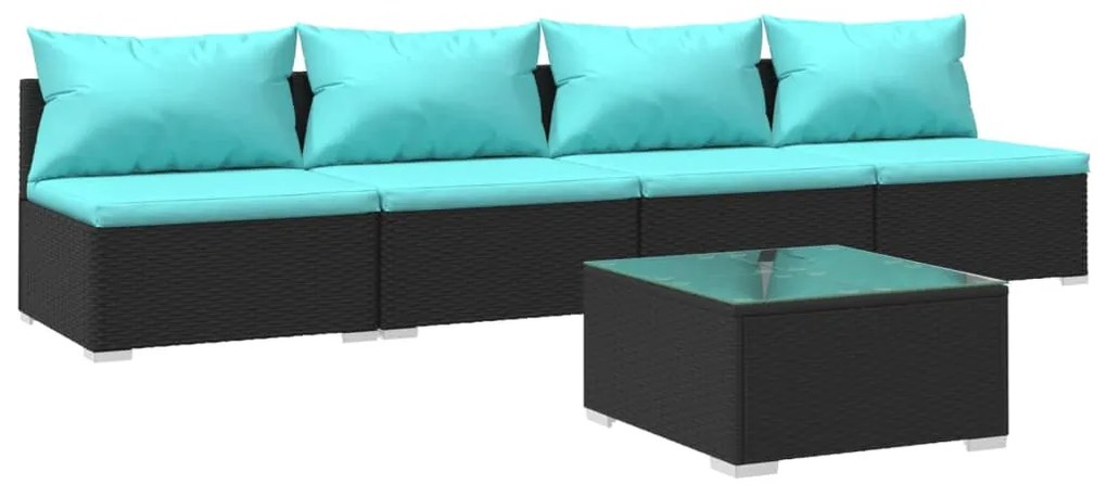 3101409 vidaXL Set mobilier de grădină cu perne, 5 piese, negru, poliratan