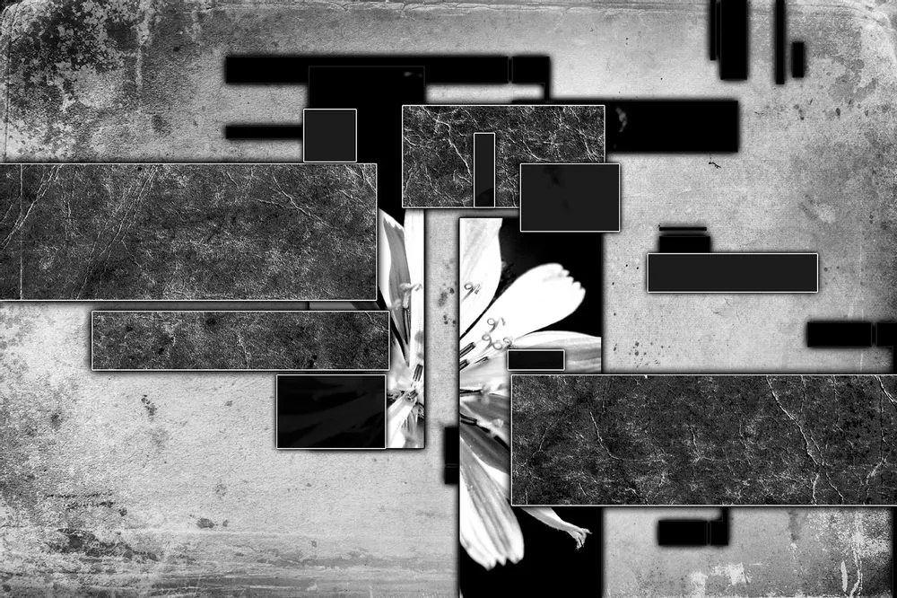 Tapet abstracție florală în alb-negru