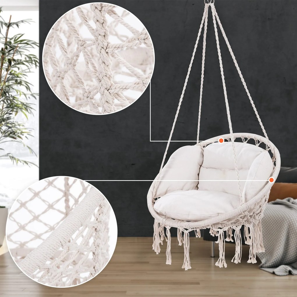 Jurhan Scaun suspendat BOHO cu perne, Ø61cm, bej