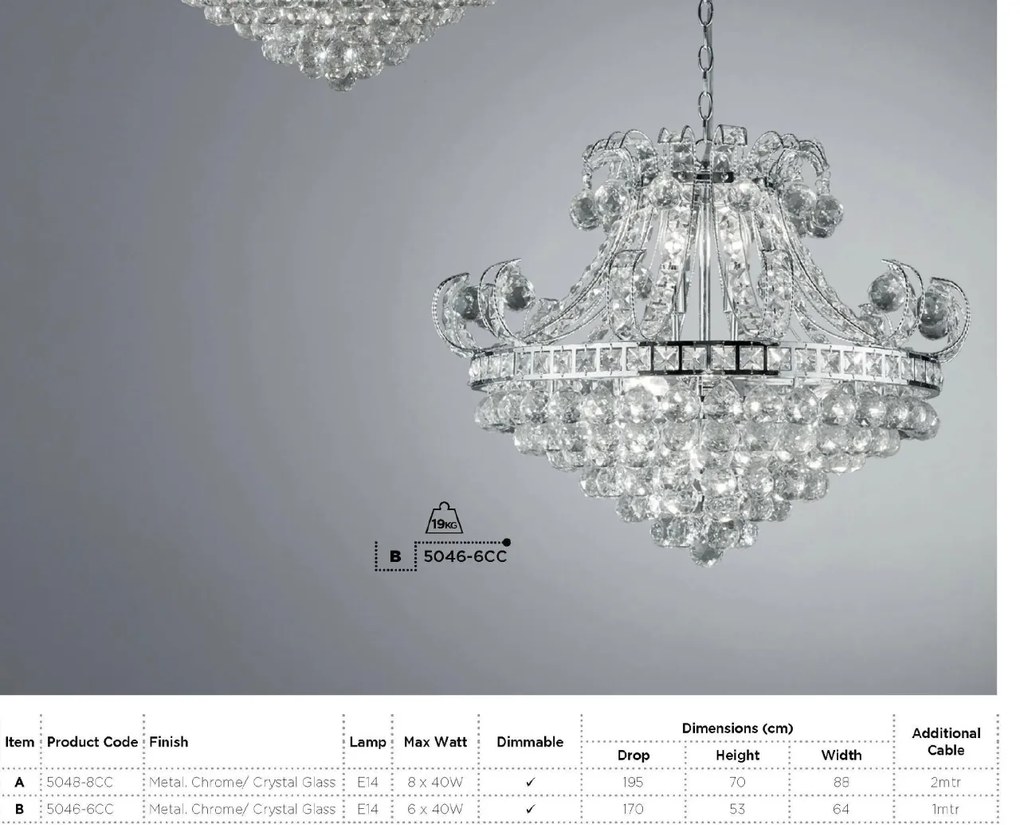 Lustra cristal design LUX Bloomsbury 6L 5046-6CC SRT