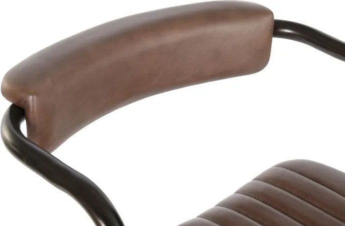 Scaun înalt de bar din metal si piele naturala, stil vintage, "Rotor"