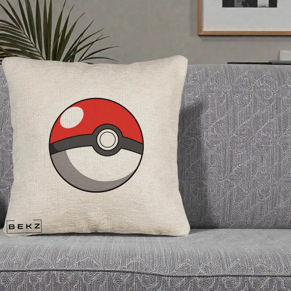 Perna Personalizata Pokeball Rosie, 40x40 cm, Bej Canapea, Husa Detasabila, Perna Inclusa, BEKZ®