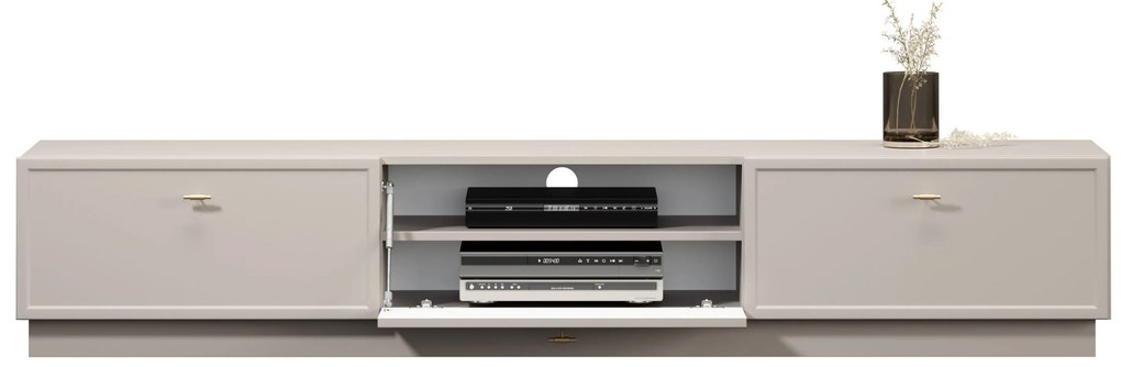 Comodă TV cu sertare Lorini 200 cm - cașmir / mânere aurii T-bar