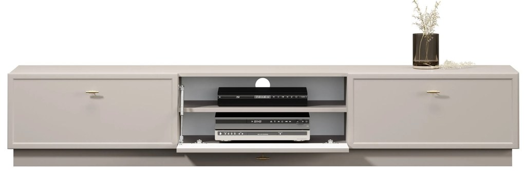 Comodă TV Lorini 200 cm cu sertare - culoare cașmir / mânere aurii tip T-bar
