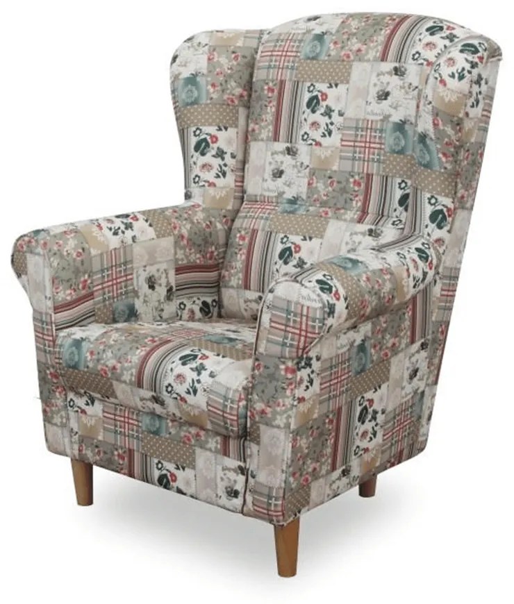 Fotoliu cu taburet, material textil în stilul patchwork Viorica 1, ASTRID