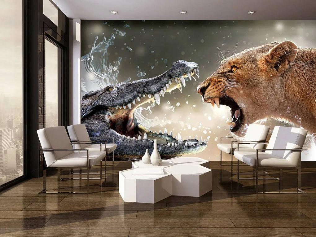 Fototapet - Aligator și predator (254x184 cm)