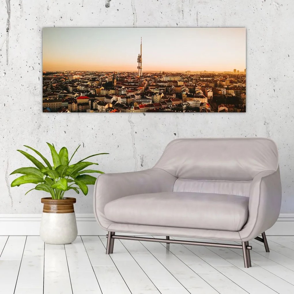 Tablou apusului de soare deasupra orașului Zizkov (120x50 cm)