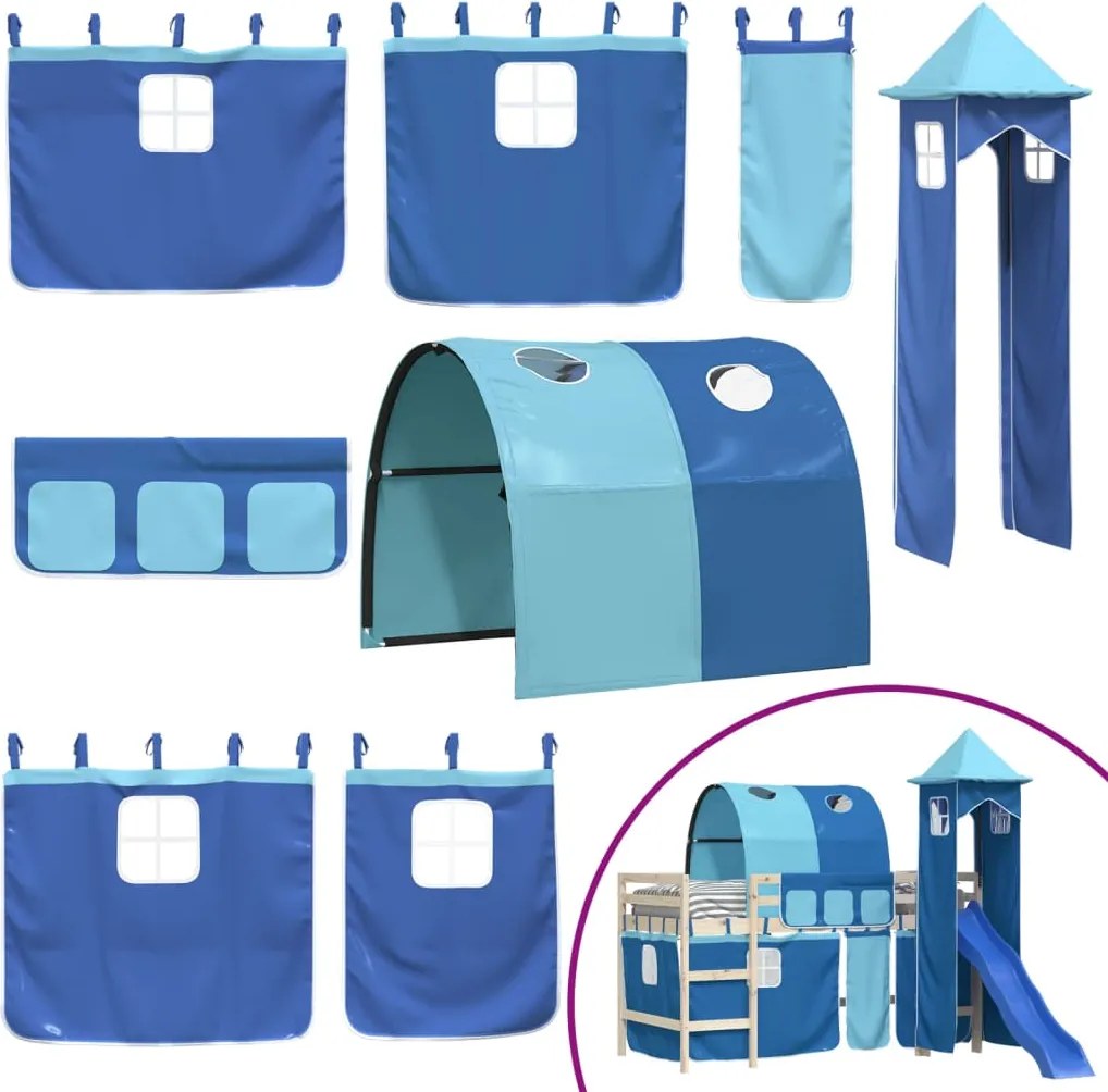 vidaXL Perdele pentru pat etajat cu tunel și turn, albastru