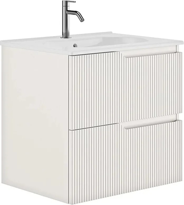 Set dulap baza suspendat Gala Canaletto 2 sertare 60 cm finisaj alb mat si lavoar Luc alb