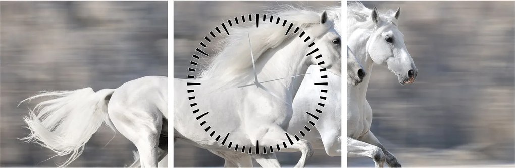 Tablou - Cai albi în timpul iernii (cu ceas) (90x30 cm)