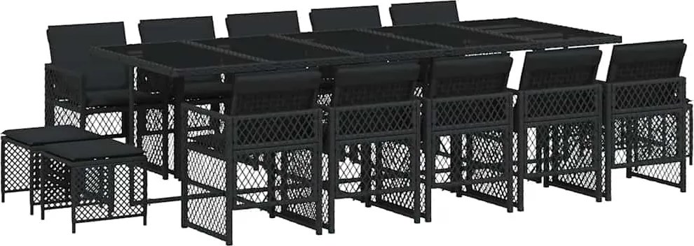 vidaXL Set mobilier de grădină cu perne, 15 piese, negru, poliratan