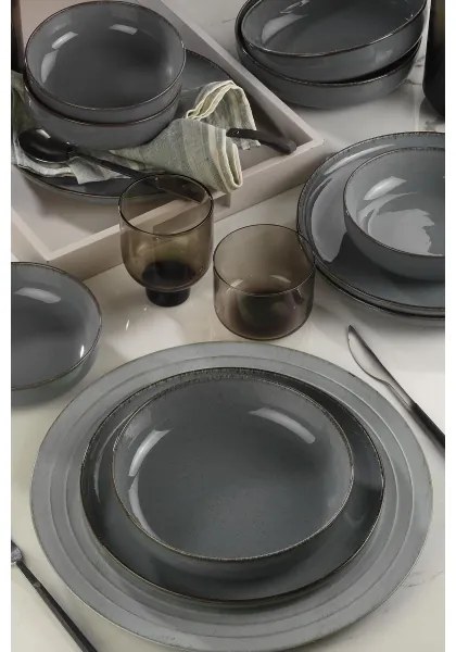 Set de veselă, 12 piese, gri/porțelan