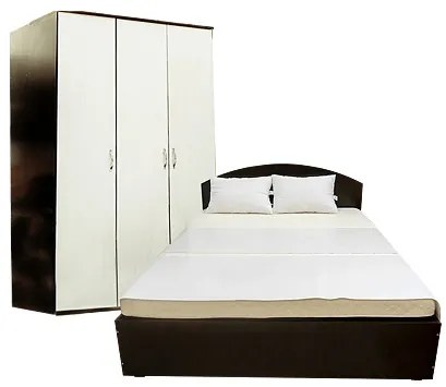 Dormitor Andreea, pat + dulap + noptiere + comoda, wenge/stejar ferrara