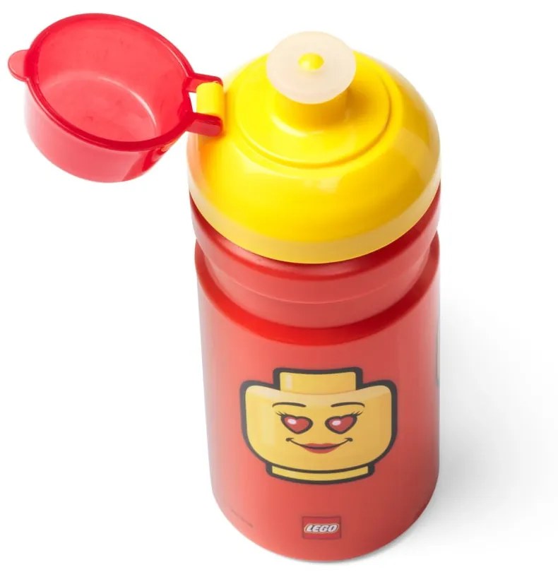 Sticlă pentru apă cu capac galben LEGO® Iconic, 390 ml, roşu