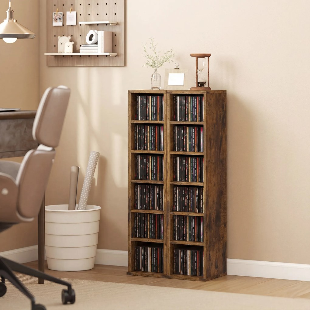 HOMCOM Set de 2 Rafturi pentru 204 CD-uri cu Polițe Ajustabile, 21x22,5x88,5cm, Maro Rustic | Aosom Romania