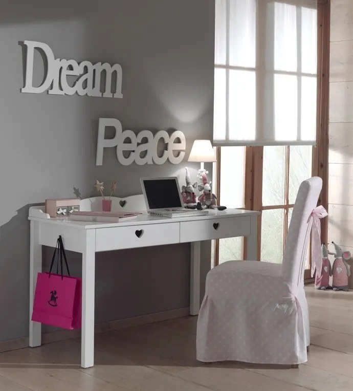 Set Birou și Bibliotecă AMORI, Alb, Stil Romantic – Vipack