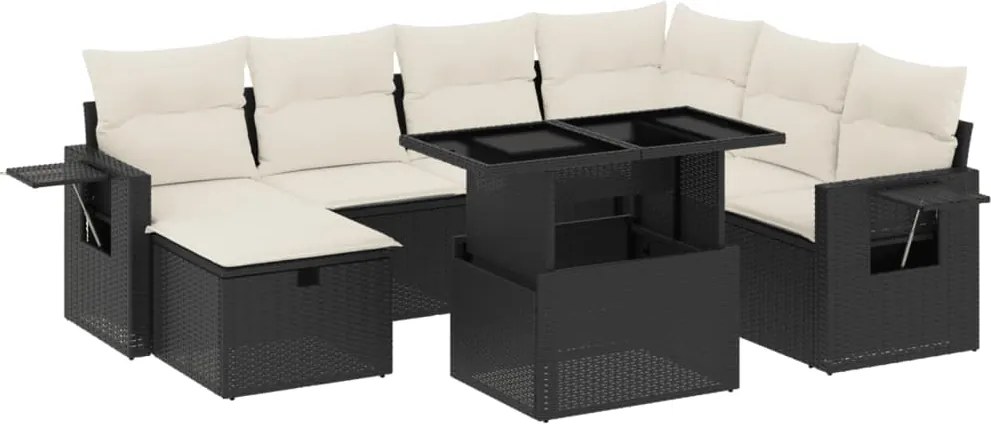 vidaXL Set mobilier de grădină cu perne, 8 piese, negru, poliratan